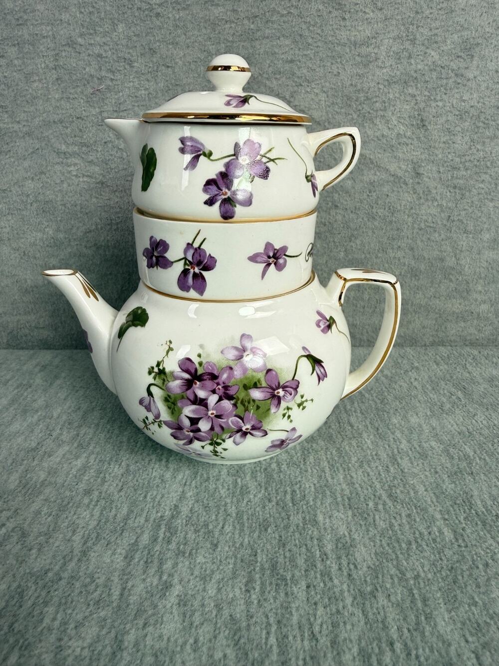 Hammersley Victorian Violets Mini Teapot Stacking Set Creamer Sugar Vintage